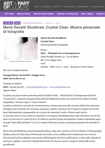 Art a part of culture $$ http://www.artapartofculture.net/2014/05/07/marta-rovatti-studihrad-crystal-clear-mostra-personale-di-fotografia/