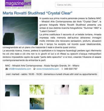 Magazine Art$$http://www.magazineart.net/mostre/marta-rovatti-studihrad-crystal-clear.html